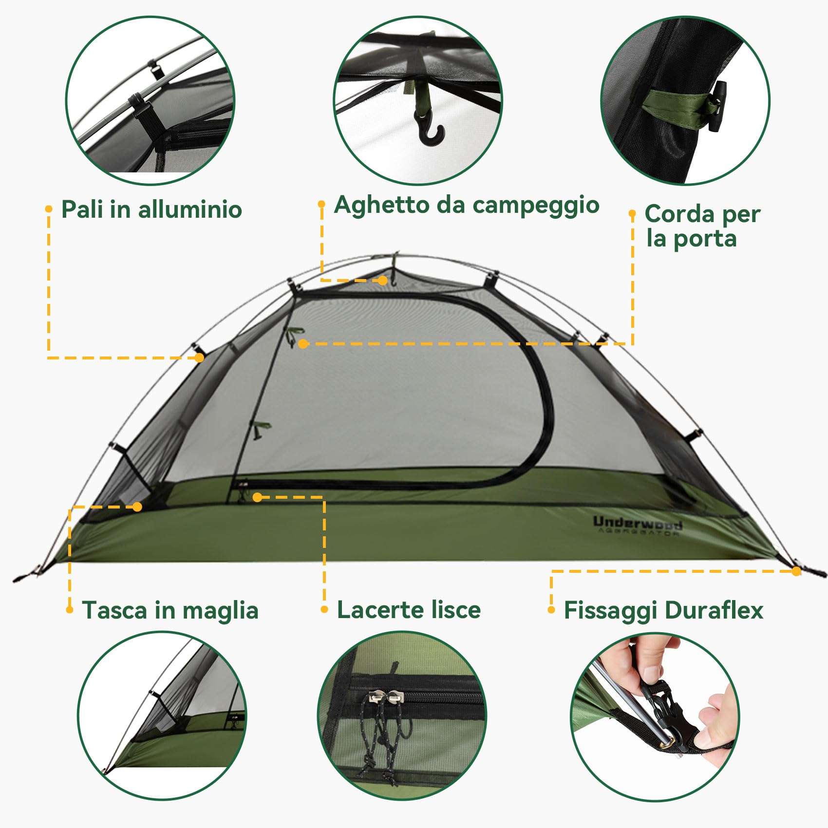 UnderwoodAggregator Tenda da escursionismo per 1 persona impermeabile leggera a cupola