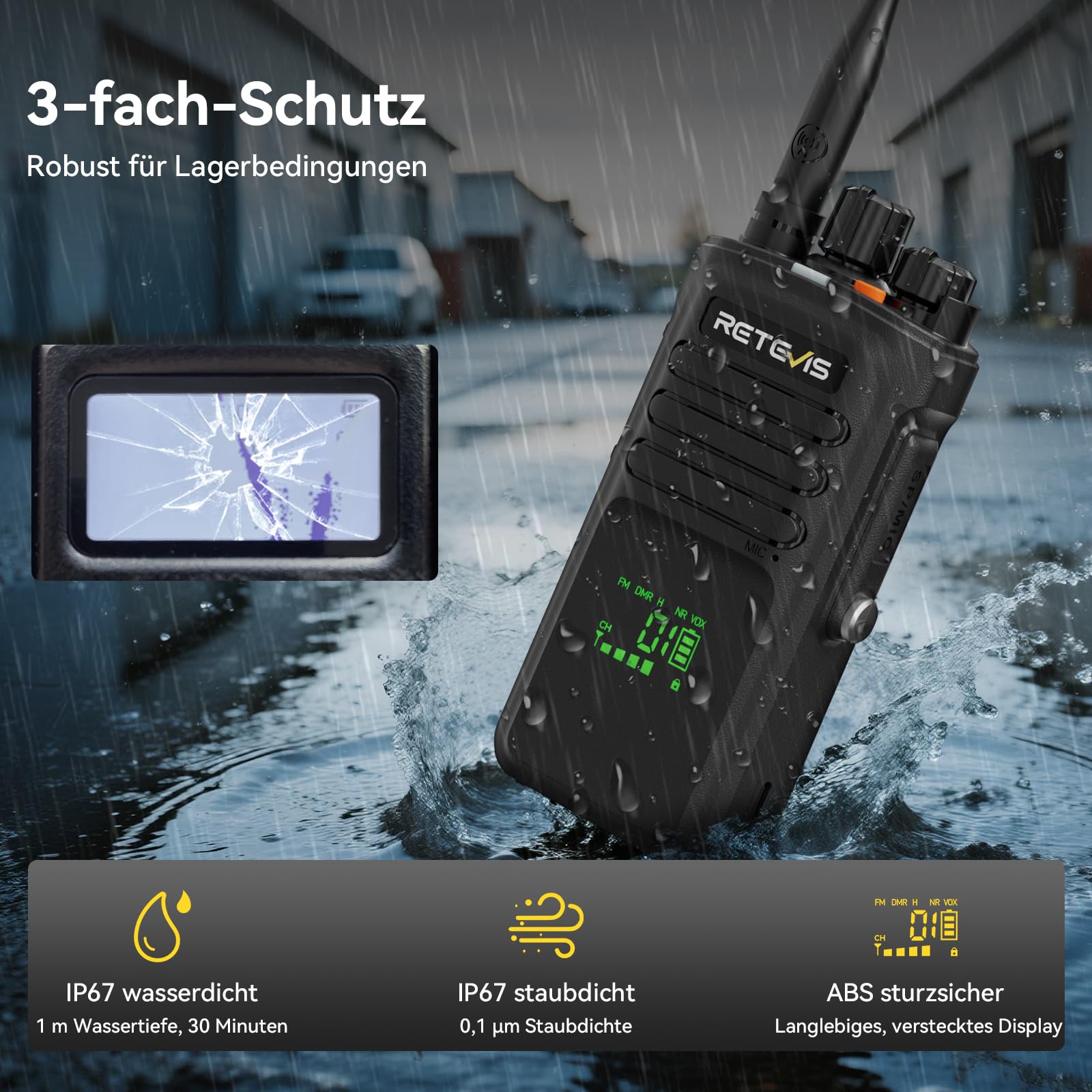 Retevis NR40 DMR Funkgerät, Wasserdicht Walkie Talkie Große Reichweite | Professionelles Handfunkgerät mit 2800mAh, Stoßfest & Klarer Klang, für Bau Fabriken Hersteller, Schwarz, 2 Stück