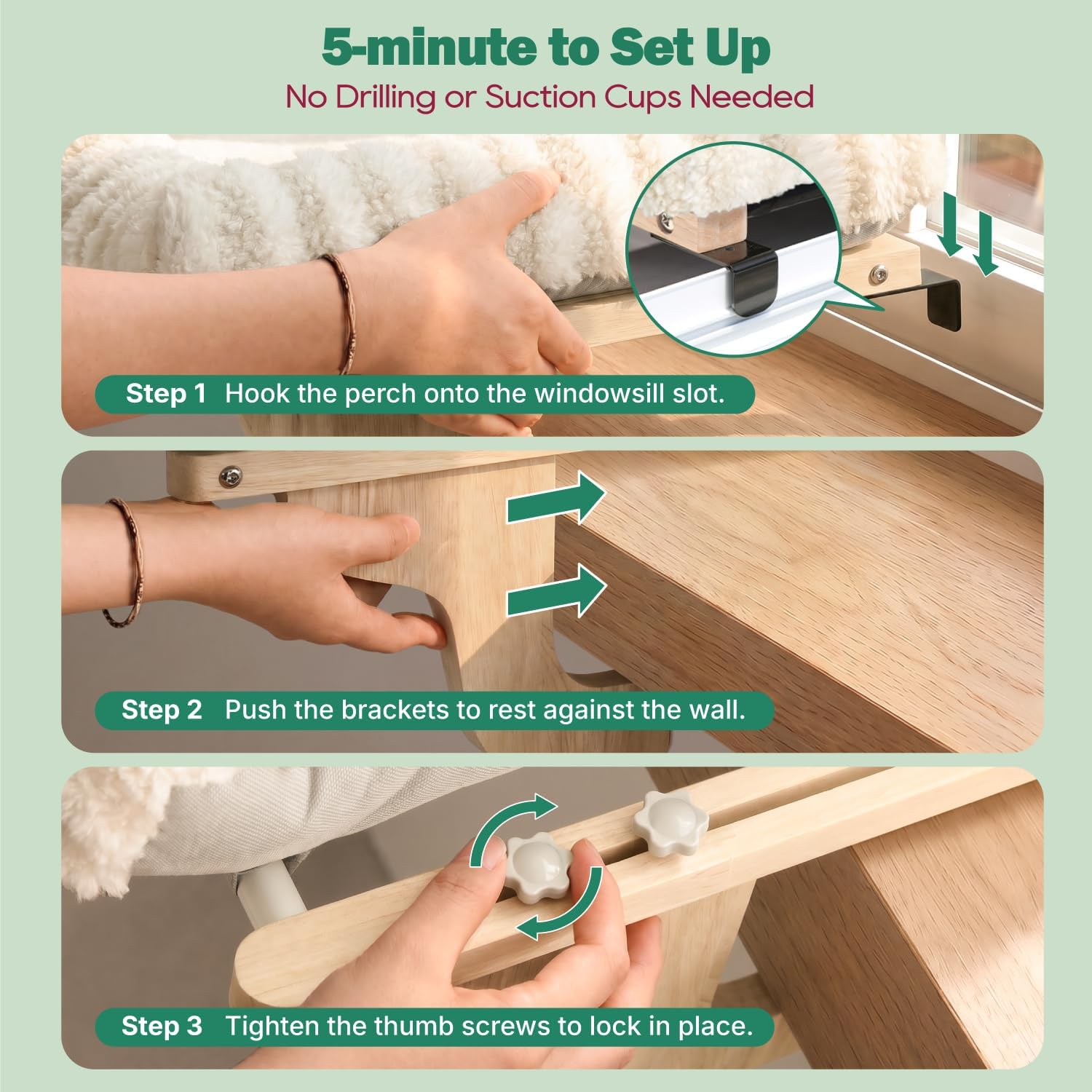 Zakkart Mellow Cat Perch for Windowsill with Hardwood Frame (Beige, L) | Hook-On Windowsill Mount, Zipper Removable Bed, Open-front View, Machine Washable, Support up to 40 lbs., 24"W x 15.5"D