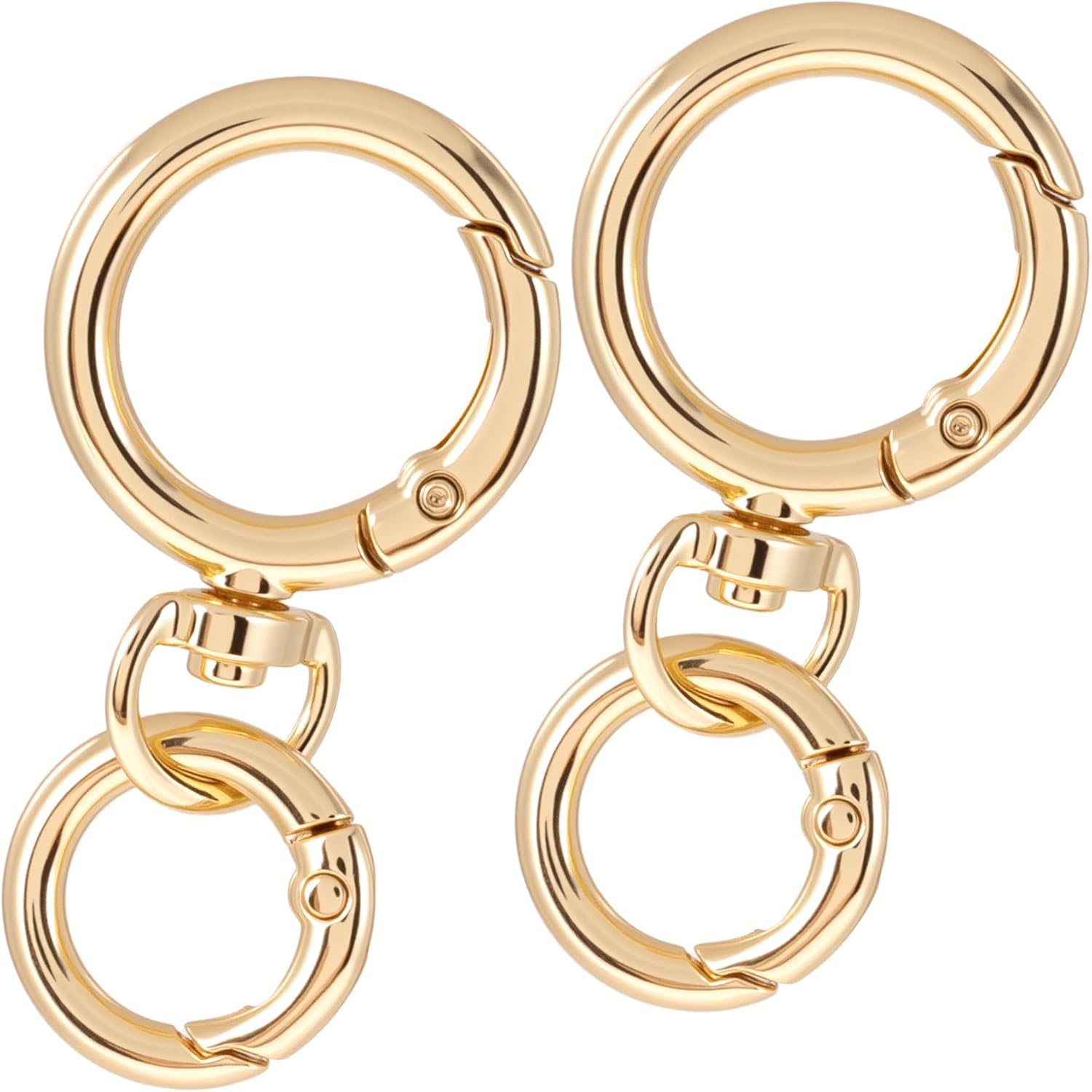 2pcs Double Opening Keychain Clip, Round Spring Snap Hooks for Lanyards DIY Crafts Making, Zinc Alloy Swivel Keychain Clasp for Camping Hiking Travelling- Gold