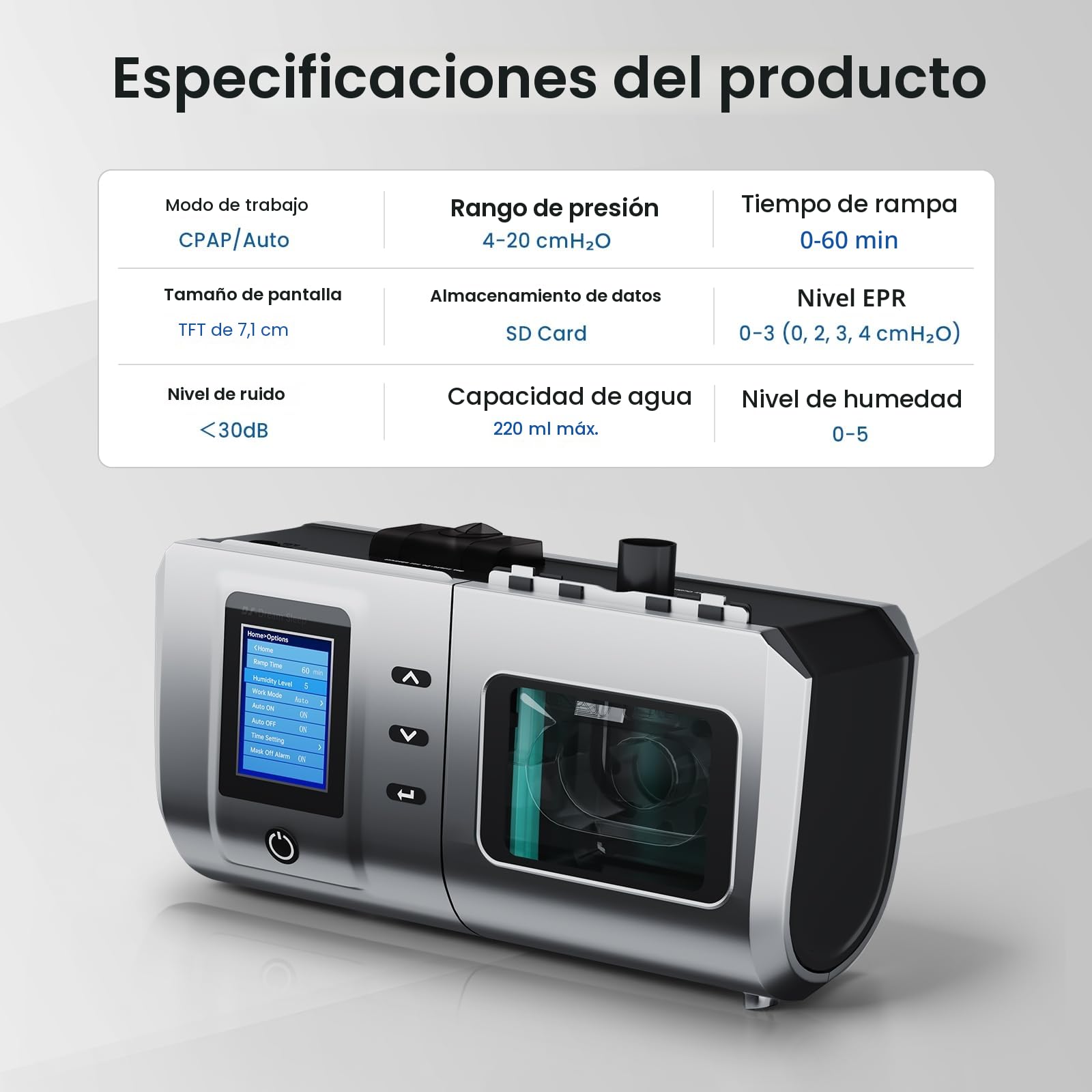 Dispositivo para Apnea del Sueño, máquina de respiración automática completa con modos dobles ajustables, ventilador para dormir, máquina para viajes y hogar con todos los accesorios y bolsa de viaje