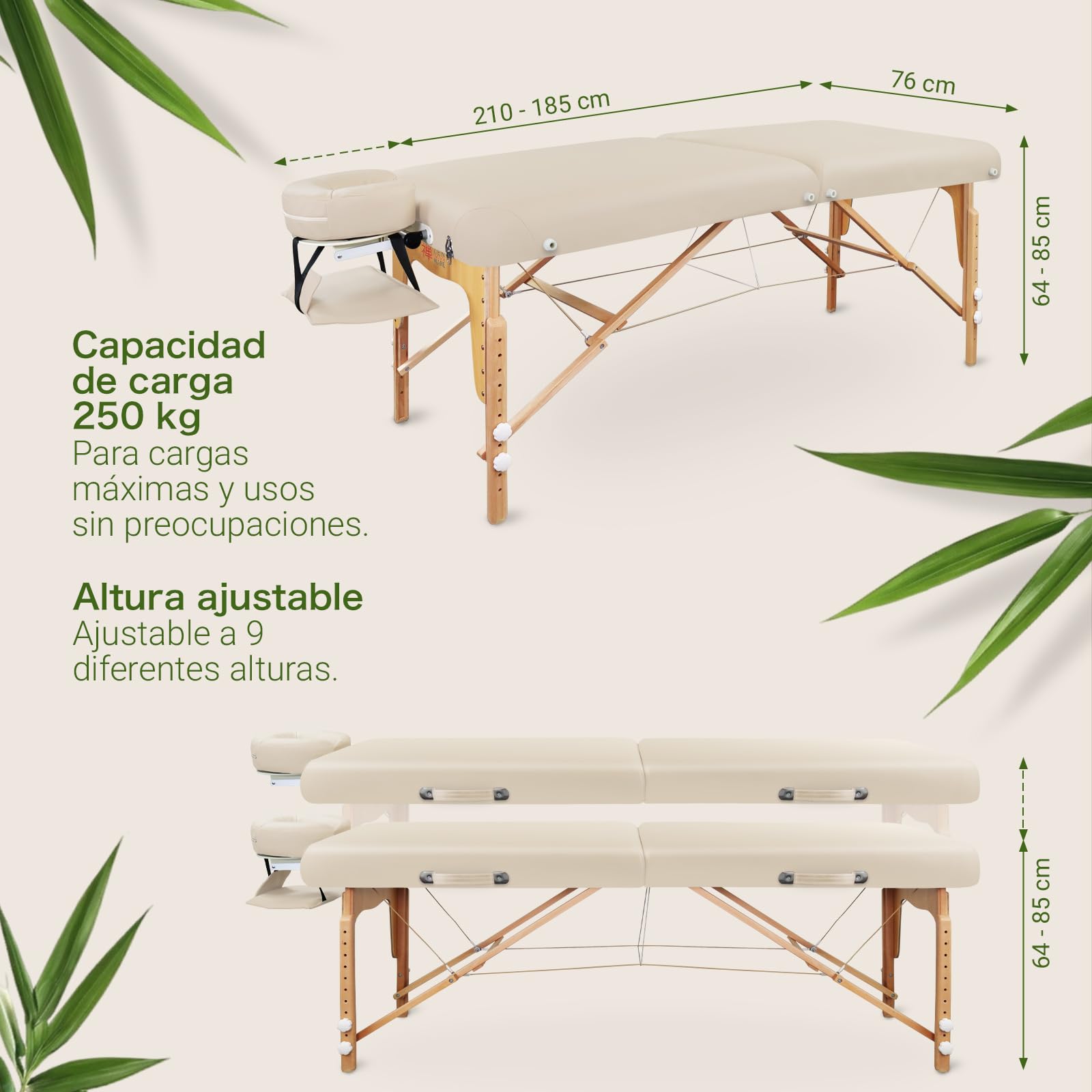 Zen – Camilla Masaje Plegable móvil de Esquinas Redondeadas Altura Regulable - Camilla estetica Madera Maciza para masajes Activos - Camilla Plegable con reposacabezas, reposabrazos y Bolsa Crema