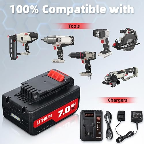 Miniatura 5 de Paquete de 2 baterías de repuesto de 7.0Ah para cable Porter de 20 V, PCC685L, PCC685LP, PCC680L, PCC682L, PCC600, PCC640, 20 voltios, herramientas