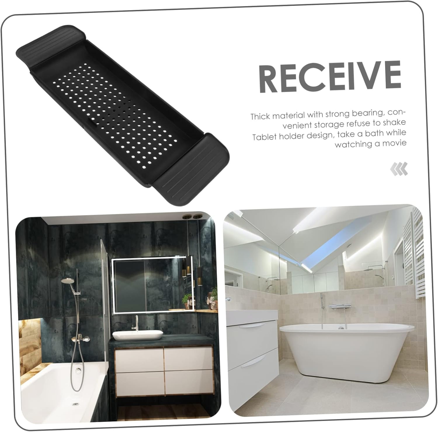 Telescopic Bathtub Serving Tray Adjustable Length Black Plastic Bathtub Holder for Relaxing Baths Space-Saving Design for Home Use