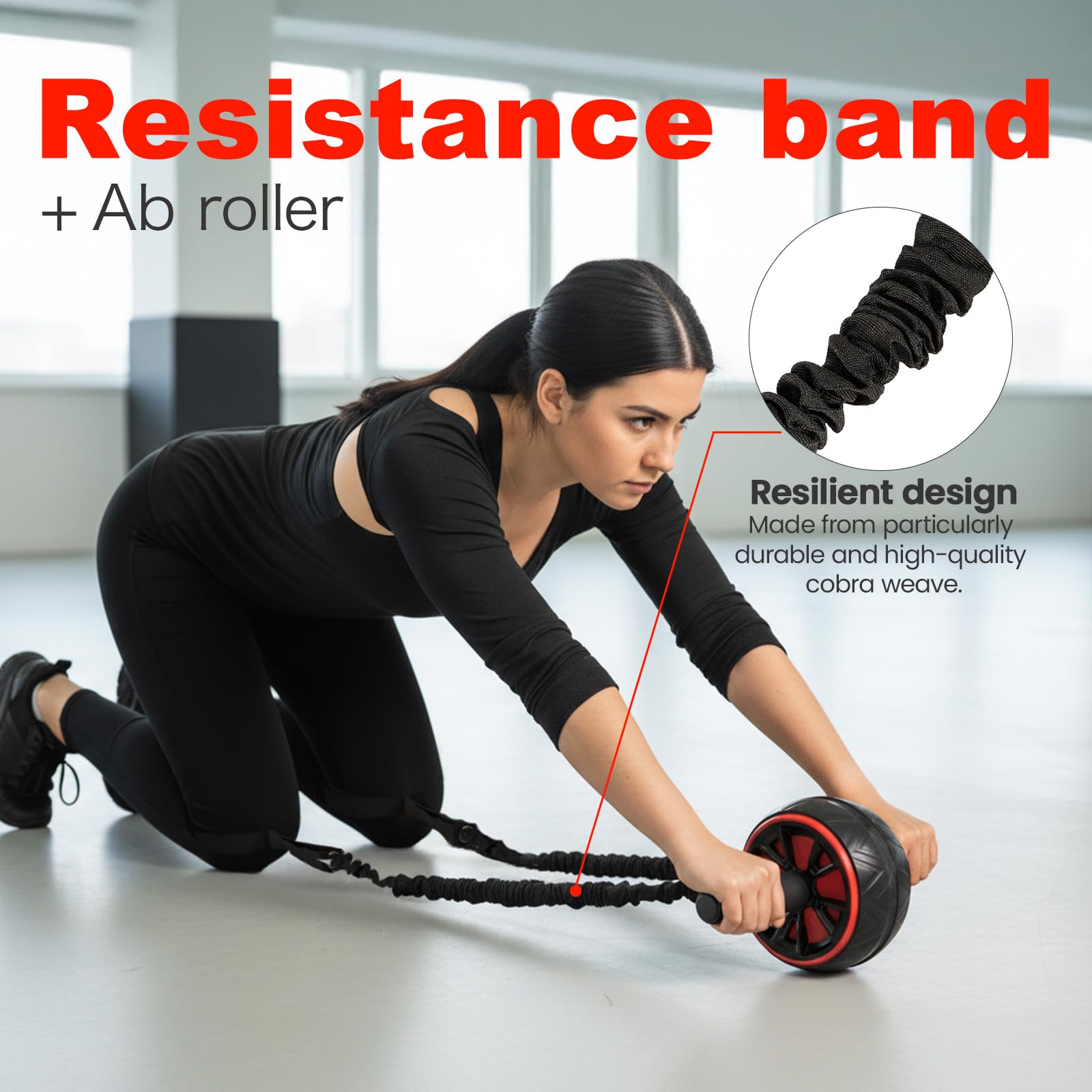 Bauchroller Trainingsrad für effektives Bauchmuskeltraining – Extra breites Ab Wheel mit Anti-Rutsch Griffen, Kniepad & robuster Stahlkonstruktion für Ganzkörper Fitness Zuhause