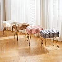 Vista 9 de IBUYKE Taburete rectangular otomano, taburete de tocador de maquillaje, mesa auxiliar de tocador, asiento de terciopelo para tocador, reposapiés