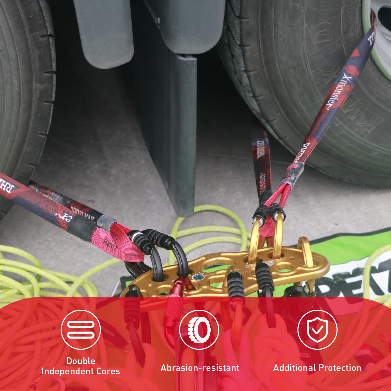 Xmonster Rhino Max - Eslinga de anclaje de doble núcleo de alta resistencia, 36 kN + 36 kN, ligera, resistente al desgaste (1,2 m y 2 m)