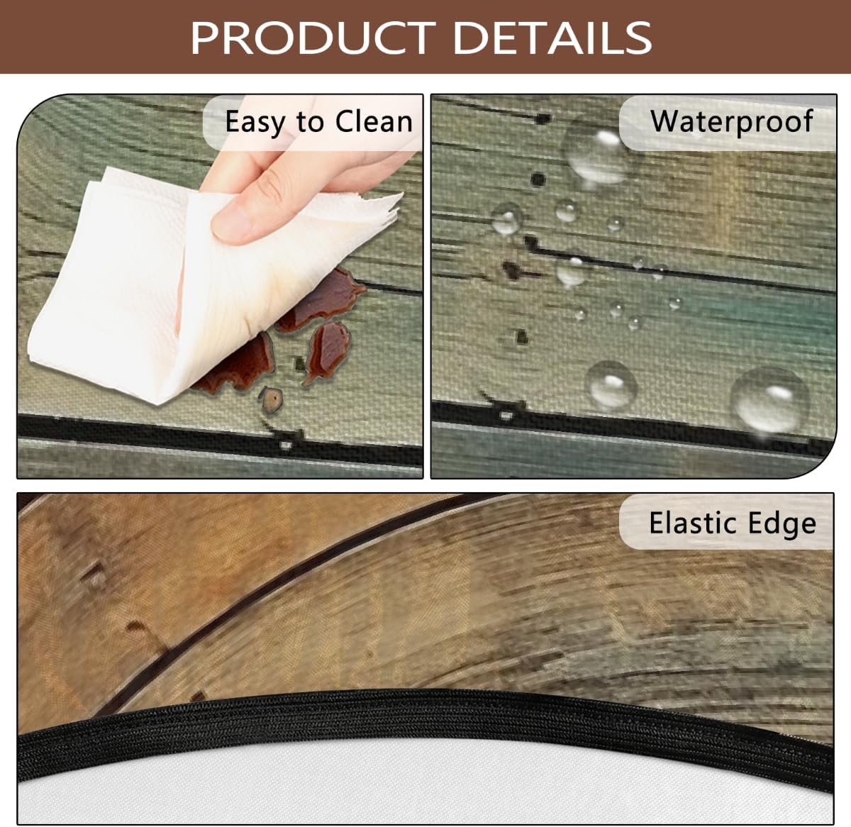 Round Outdoor Tablecloth with Umbrella Hole, Elastic Fitted Table Cloth with Invisible Zipper, Vintage Wooden Patio Table Cover 36-44in