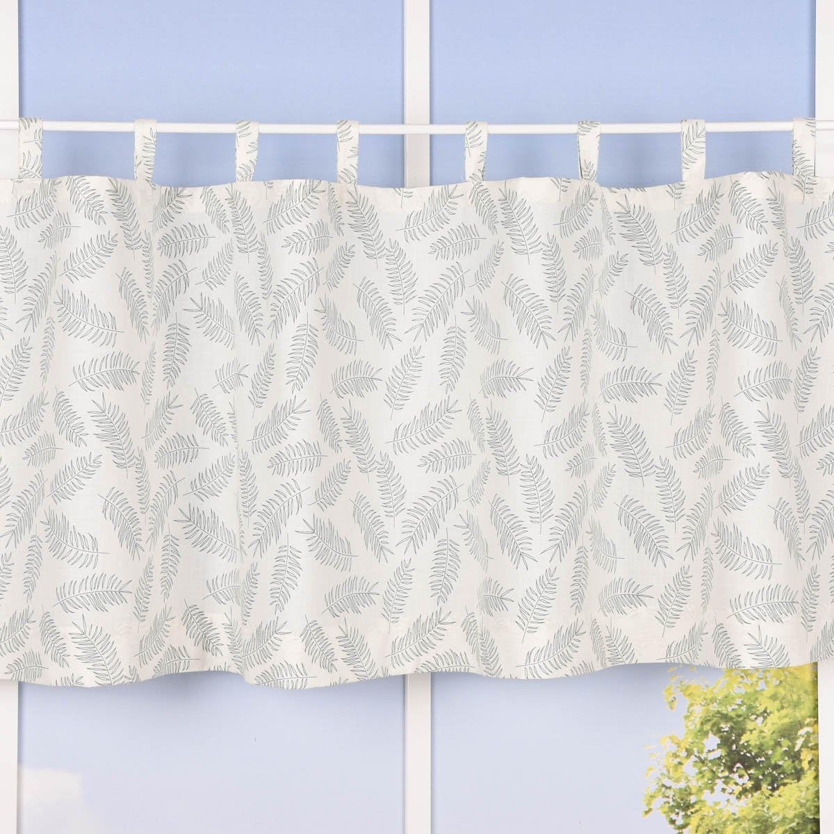 SCHÖNER LEBEN. Rideau brise-bise bio en coton bio avec impression de feuilles blanc laine/vert 150 x 50 cm