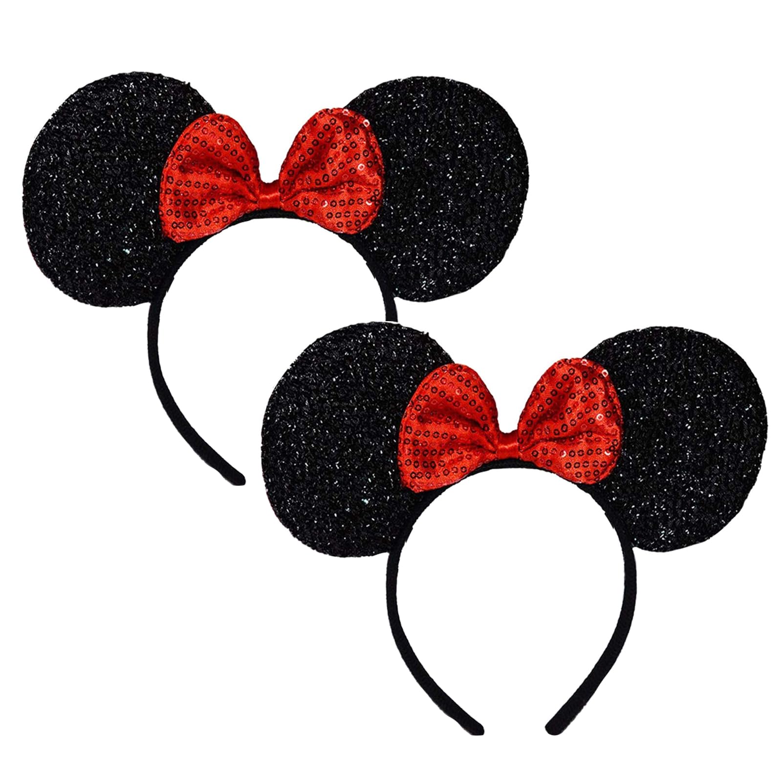 FANYITY Mouse Ears Headbands Sequin Hair Band for Girls Women Boys Party, 2 Pieces (RED)