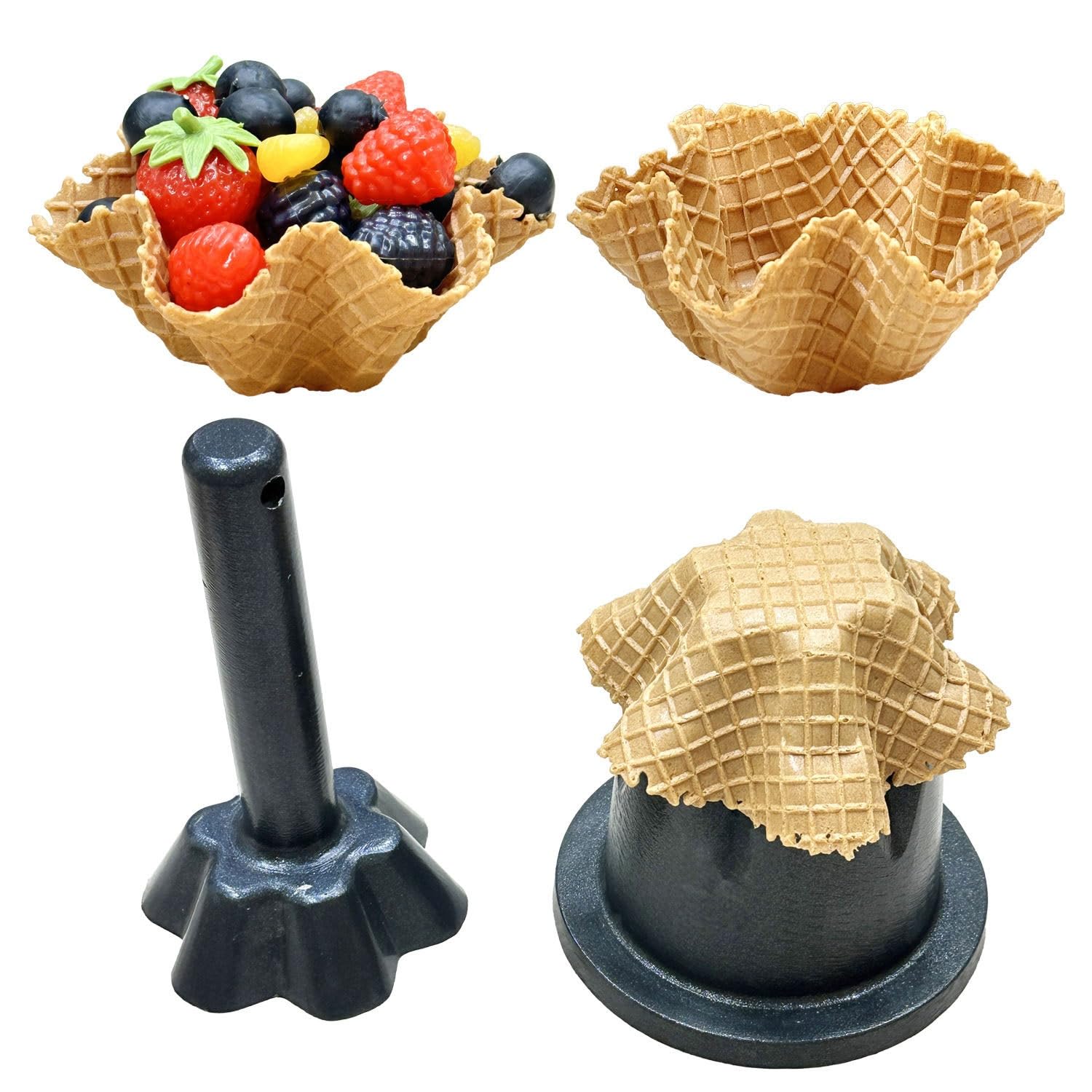 Eiwitany Cream Ice Waffle Bowl Maker - Teflon Coated Biscuit Press For Cone Shaped Bowls - For Bakeries & Restaurants - Copper Egg Roll Mold Tool