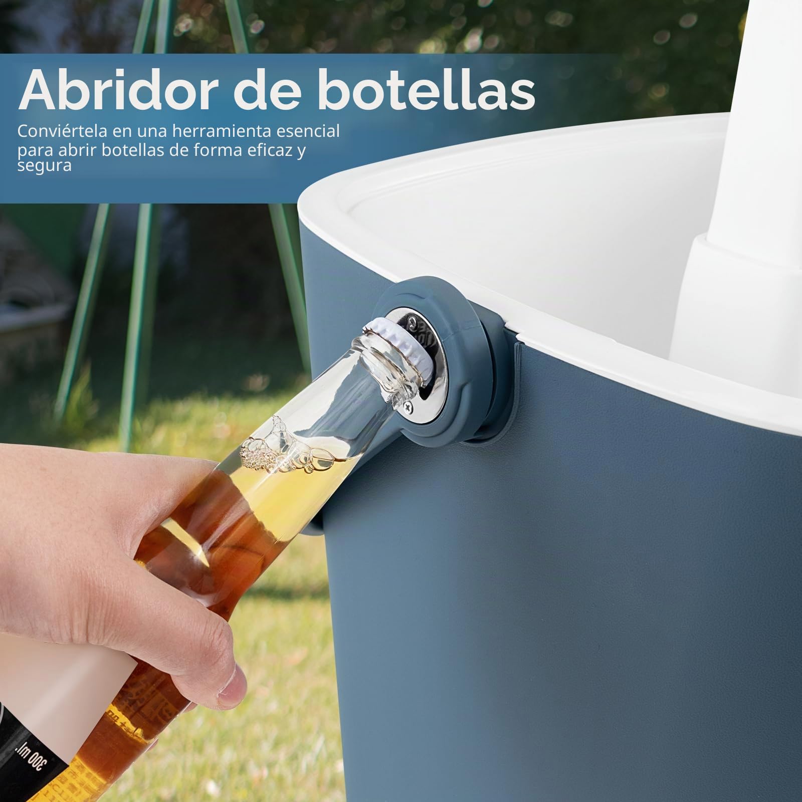 SOARS Bar Exterior 3 en 1 15L, Mesa auxiliar ajustable en altura 35 x 34 x 37-58 cm, con caja de hielo, abrazadera, refrigeración hasta 6H, mesa para jardín, piscina, sala de estar, dormitorio (azul)