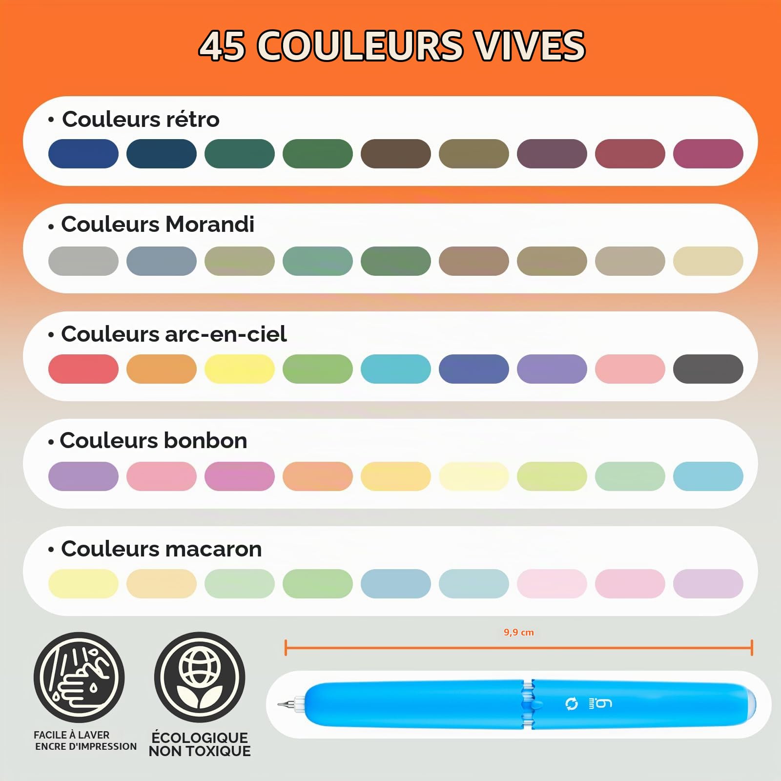 45 Couleurs Stylo Effacable avec encre Thermosensible