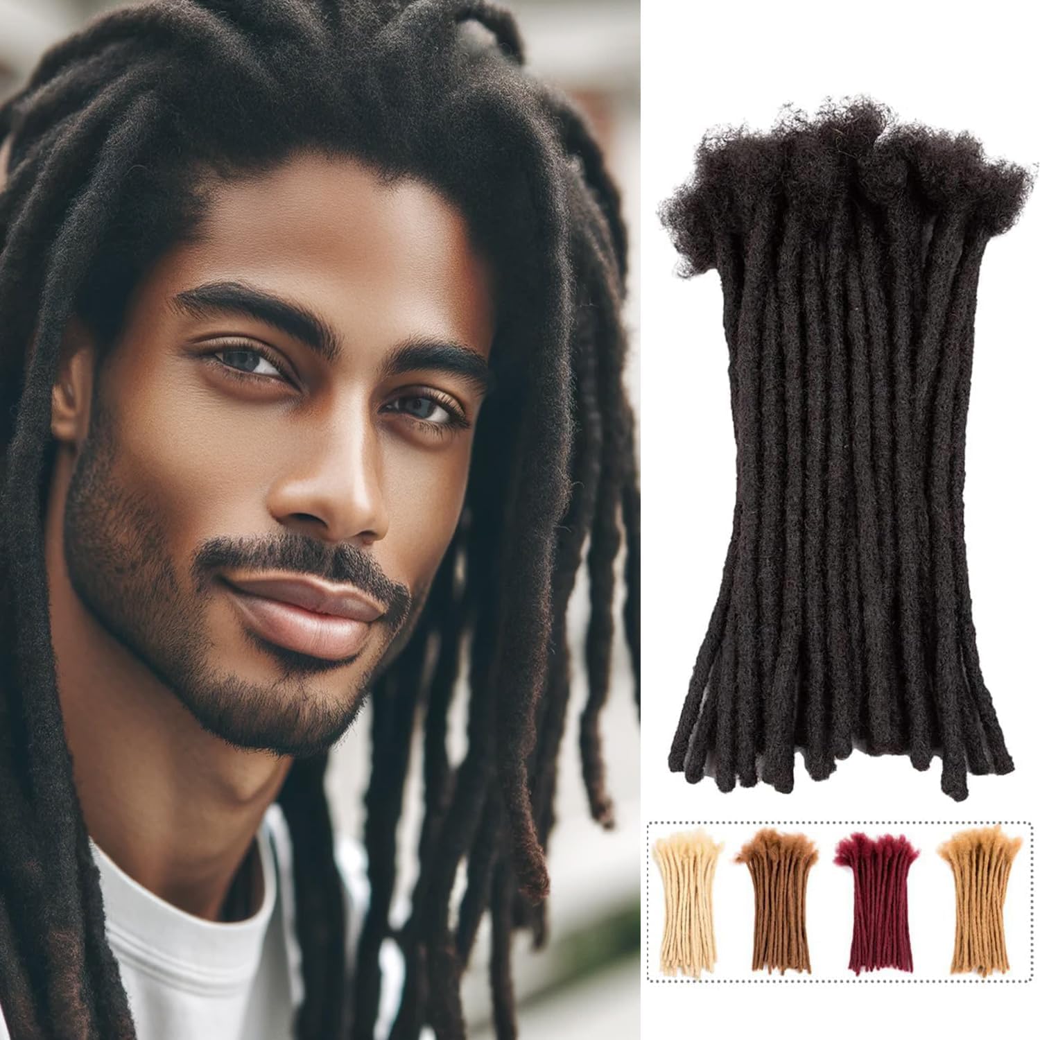 Teresa 10 Inch 0.8cm Width Loc Extension Human Hair Natural Black 70 Strands Full Hand-made Permanent Locs Extensions Can Be Dyed and Bleached for Men/Women/Kids Real Dreadlock Extensions Human Hair