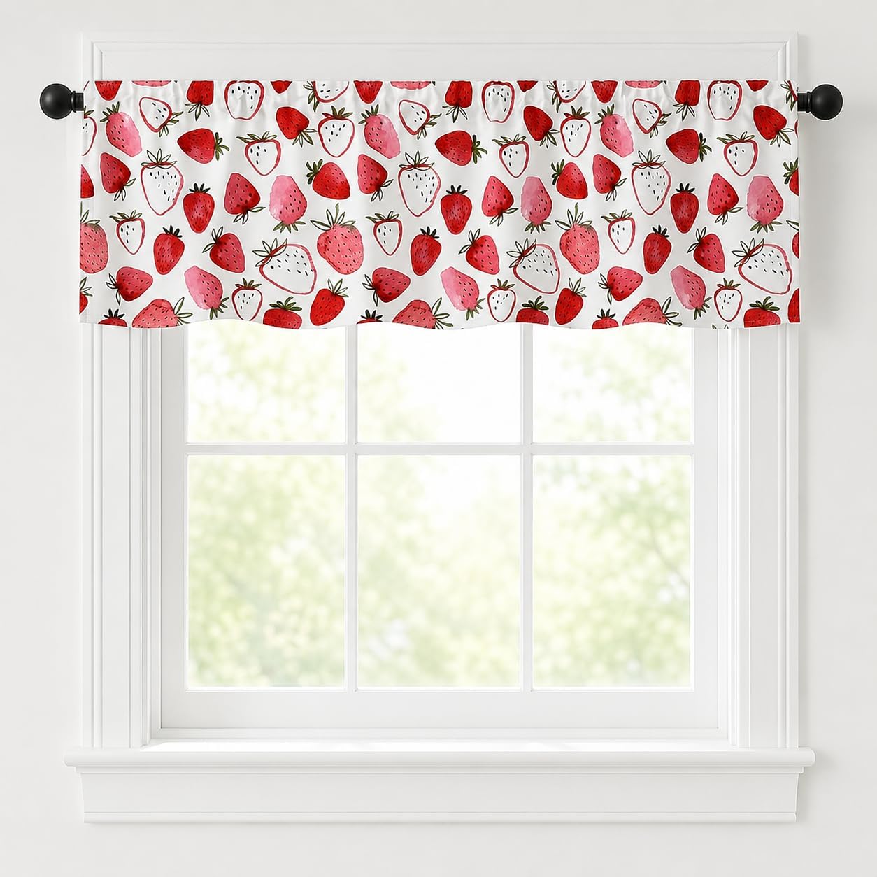 Strawberry Valance 54x18 Inch Summer Fruit Strawberry Kitchen Decor Window Curtains Rod Pocket Farmhouse Dining Room Decor Spring Tier