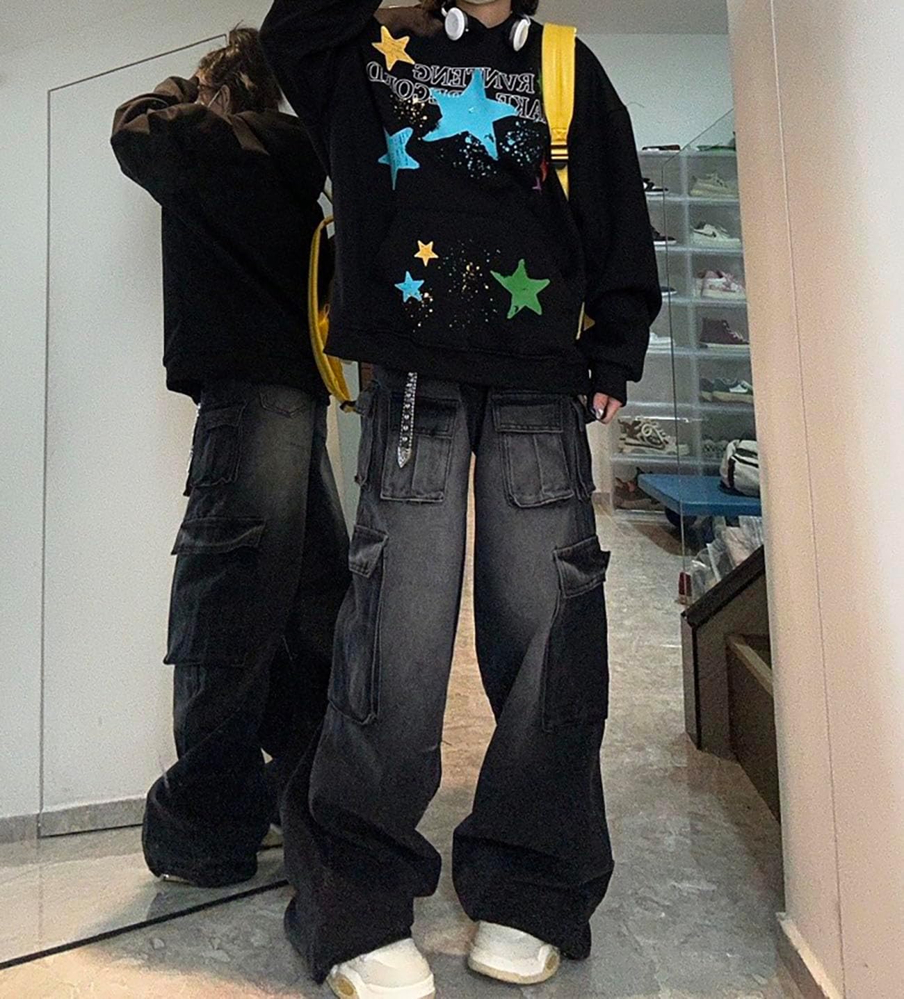 Baggy Cargo Pants for Women Girls Wide Leg Jeans Y2k Hip Hop Streetwear Low Rise Oversized Jeans Grunge Clothes Blue - Image 2