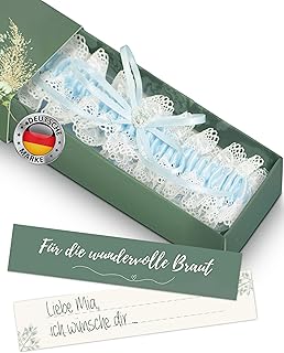 HOCHZEITSHELD Blaues Strumpfband Hochzeit - Klassisches Strumpfband Blau Hochzeit für die Braut - Elegantes Hochzeitsgeschenk Bride - Edles JGA Accessoires Frauen - Oberschenkel Strumpfband Hochzeit