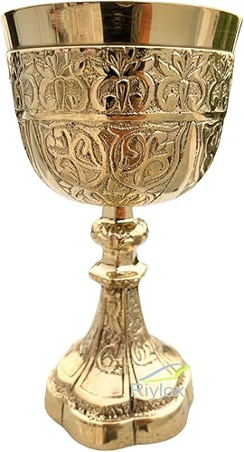 Riylox Cáliz de vino medieval hecho a mano gótico copa de comunión dorada del rey Arturo, latón macizo Vintage Beber Royal Fantasy Glass Hecho a