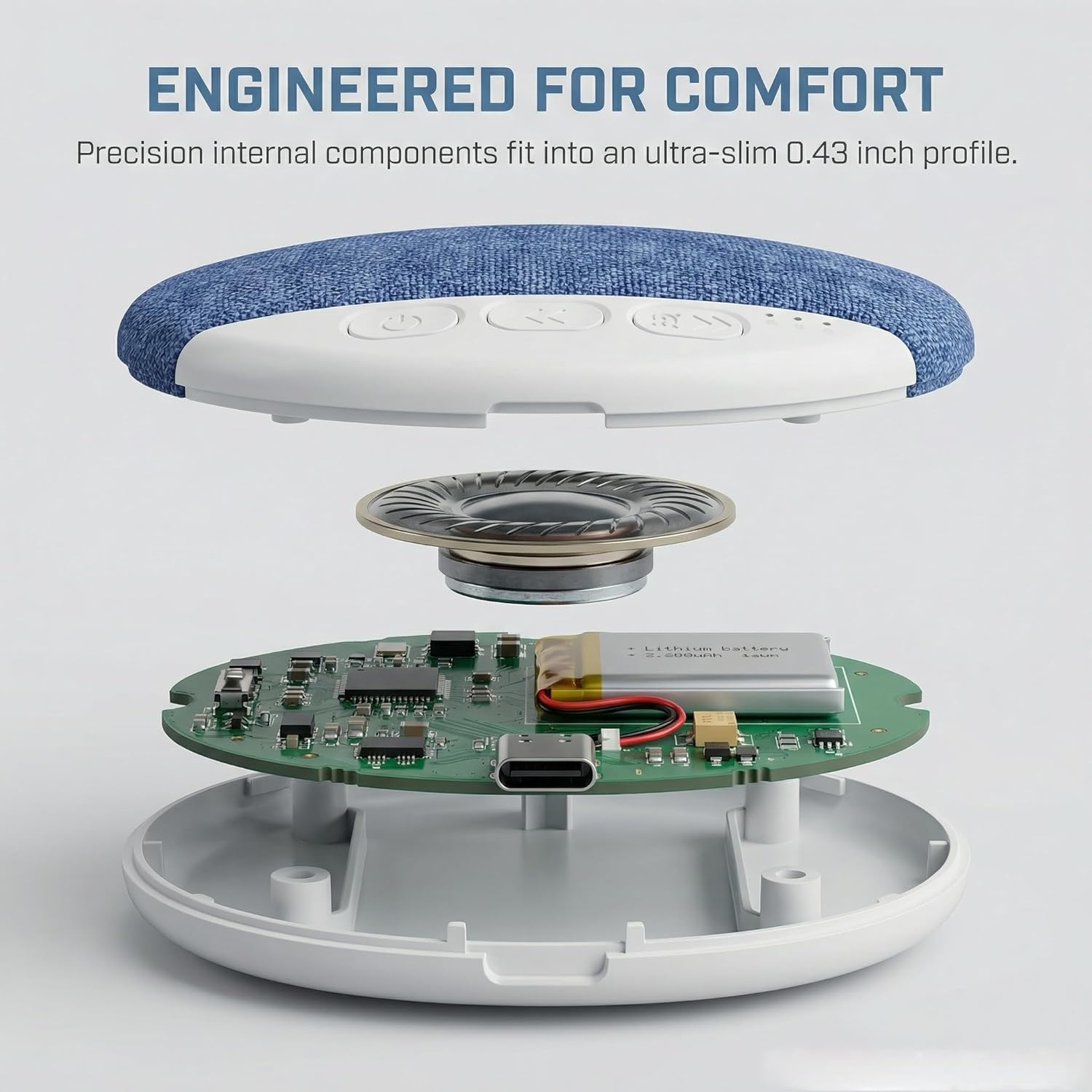 Bluetooth Pillow Speaker for Sleeping, Under Pillow Speaker with Sleep Timer & White Noise, Thin Speaker for Bed, Hi-Fi Sound, 48H Battery, Type-C, Private Listening for Adults & Kids (Pro) - Image 5