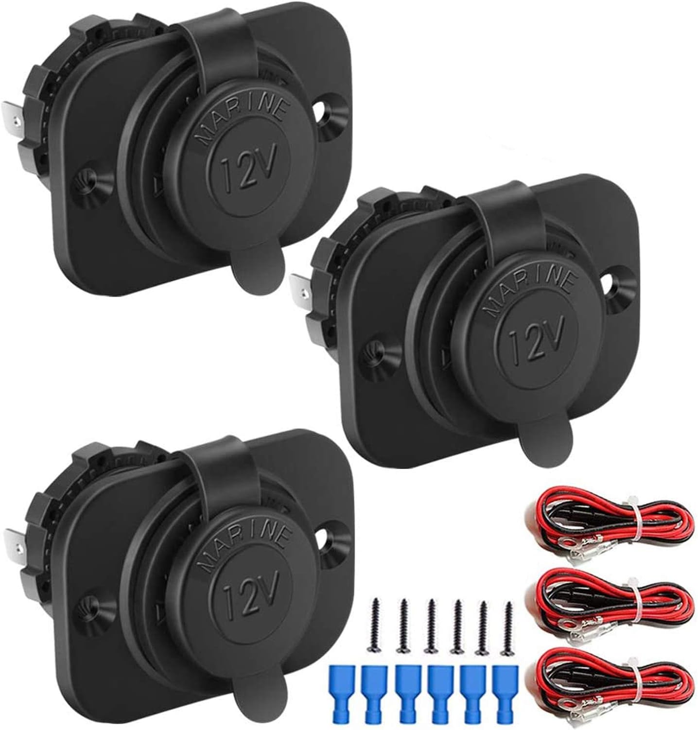 12V Car Marine Boat Cigarette Lighter Socket Replacement Female Connector Auto DC Socket Power Outlet with Wire Fuse and Waterproof Cover (3PC) By MUZHI