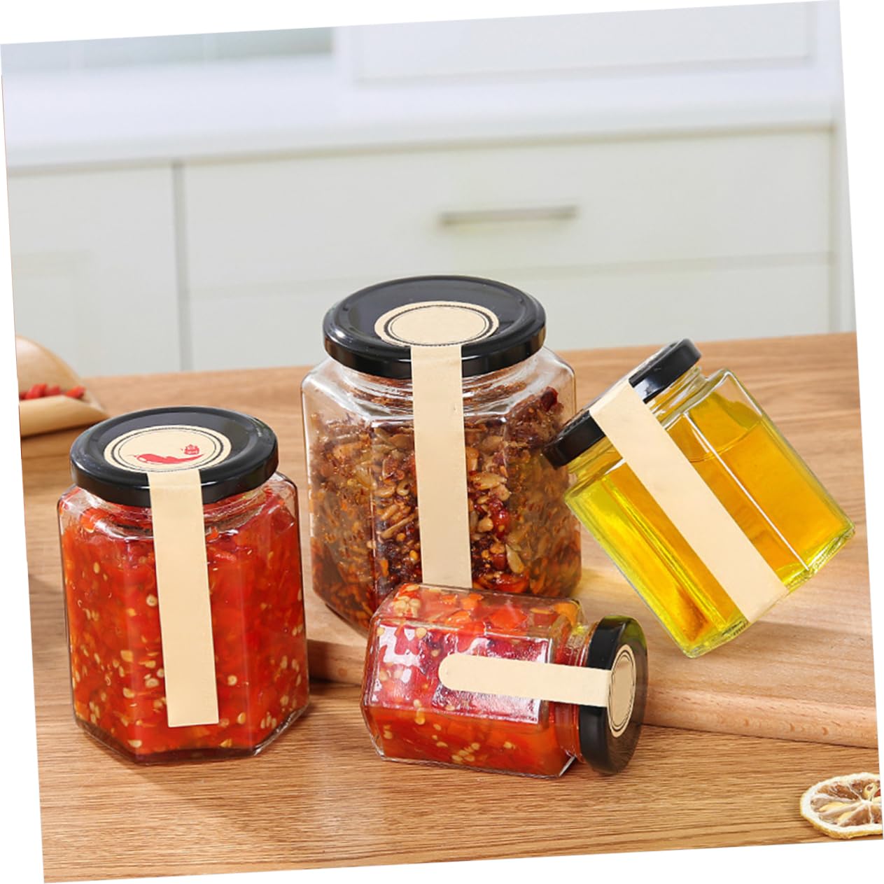 ABOOFAN Vorratsglas 24 Stück Glas mit Bügelverschluss für Lebensmittel | Sechskantform, für Kaffeebohnen und Kleinteile, Passend für Theke oder Feier