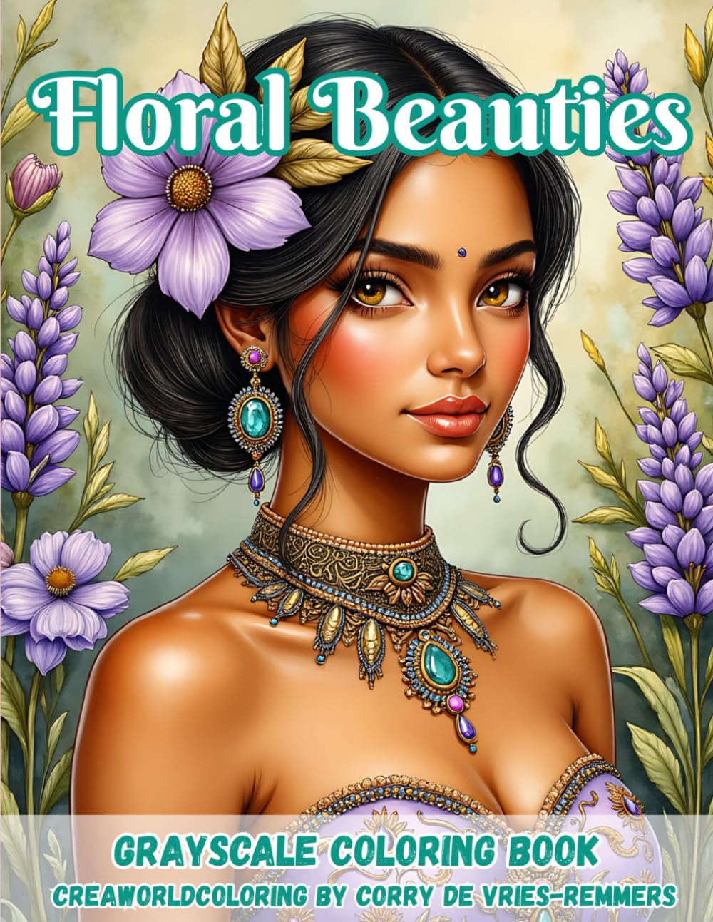 Floral Beauties: Elegant Fantasy Portraits and Blooming Florals to Color