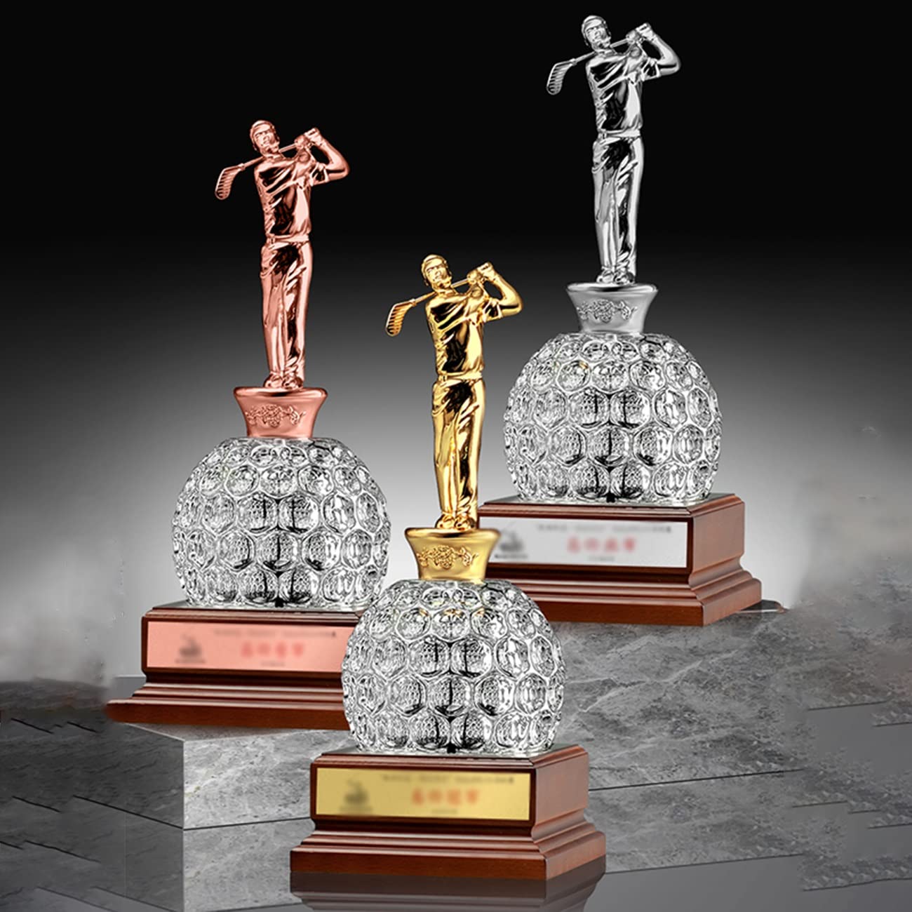 Pokale, Medaillen Auszeichnungen Professionelle Golfturnier-Trophäe Trophäe Der Sportmeisterschaft Trophäe Aus Massivholz Mit Schriftzug Gold-Silber-Bronze-Golf-Trophäe Verleihung Der Gedenktrophäe Po