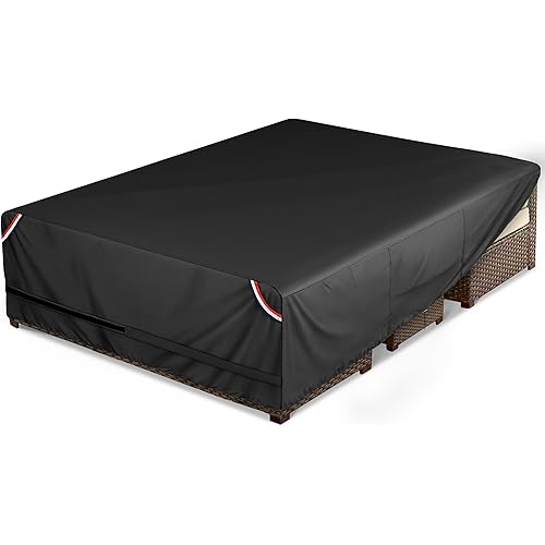 KylinLucky 126"x63" Heavy Duty Waterproof Patio Table Cover - All-Weather UV Protection Outdoor Furniture Cover with Air Vents & Adjustable Straps for Rectangular Dining Set, Black