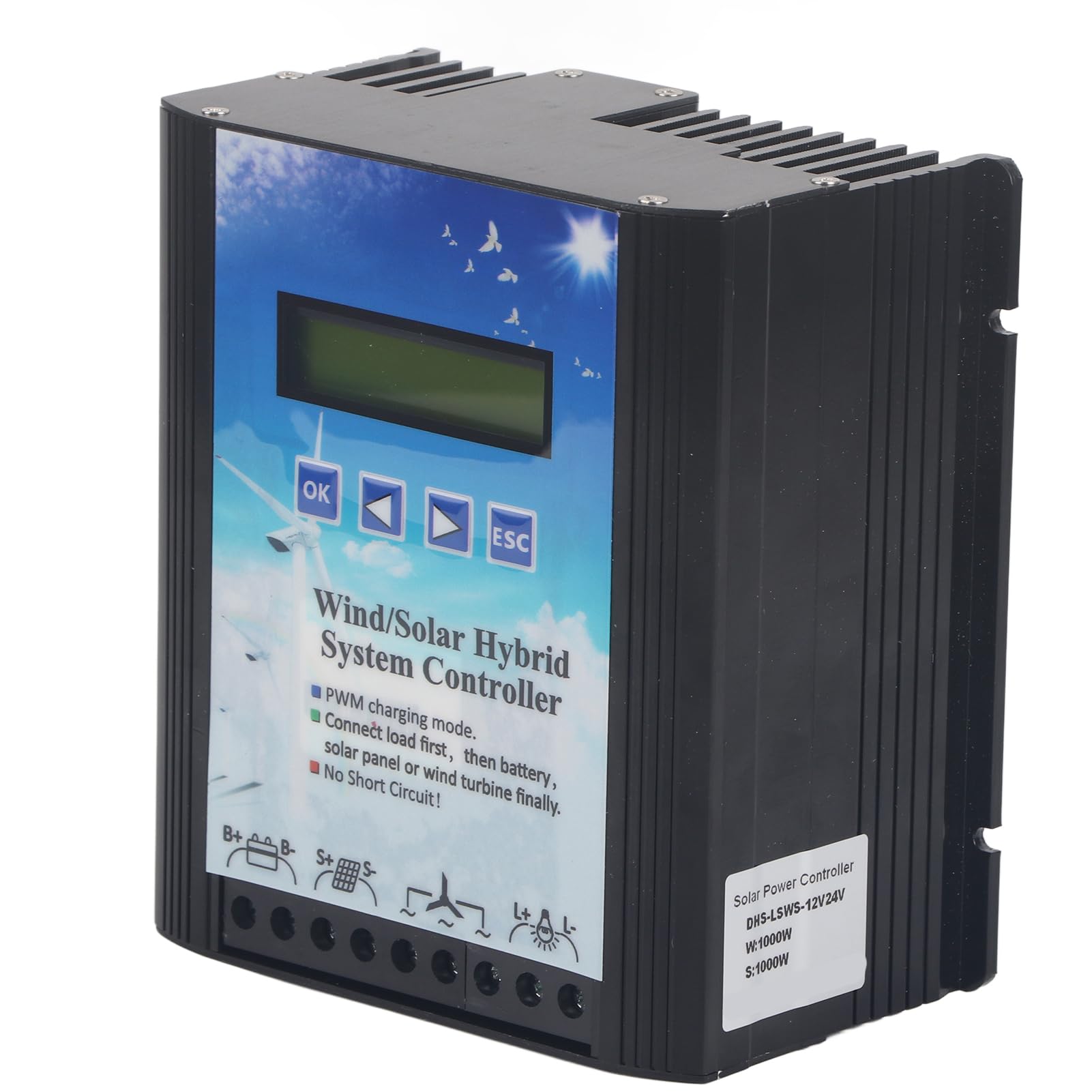 Controlador Híbrido Solar Eólico, Cargador PWM 12V 24V Pantalla LCD para Sistemas Generación Off Grid