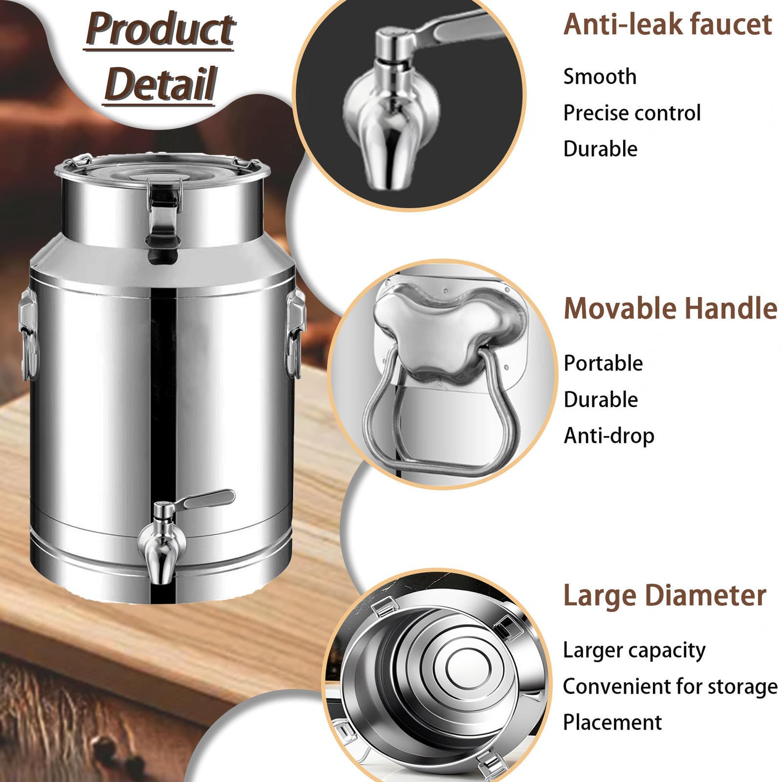 dispensador de bebidas con grifo jarra de agua acero inox,A-9L | con abrazadera de bloqueo de tapa almacenamiento de alimentos en barril hermético para sólidos líquidos,A-9L