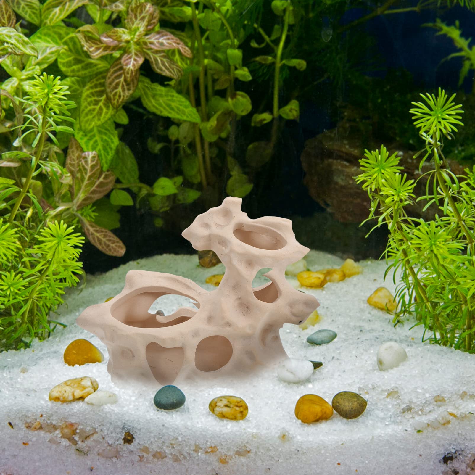 Yardwe 2St Aquarium Landschaftsgestaltung Flucht Panzer Lüfter Luft Wasser Teich Buntbarsch Keramik Figuren Aquarium Zubehör Keramik Dekoration -Ornamente Dekoration Beige