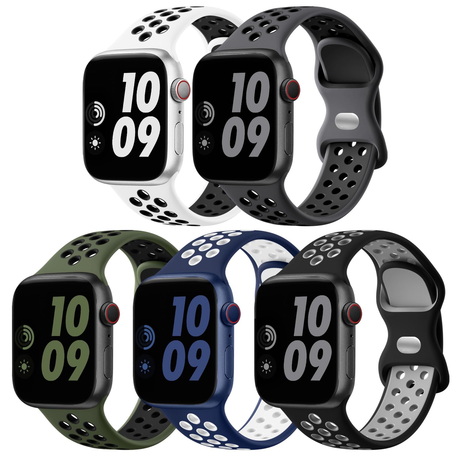 Lerobo 5 Pack Sport Band Compatible for Apple Watch Band 46mm 44mm 45mm 49mm 42mm 41mm 40mm 38mm Men Women, Breathable Silicone Strap for iWatch