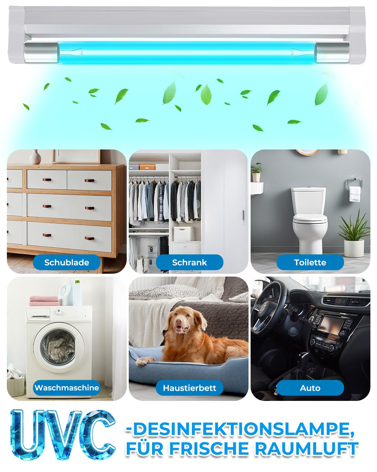 6W UV Lampe UVC Desinfektionslampe Ozon Licht mit Kabel und Stecker UV 253.7nm AC220-240V Perfekt für Schuhe, Kleiderschrank, Schrank, Badezimmer, Frische Luft