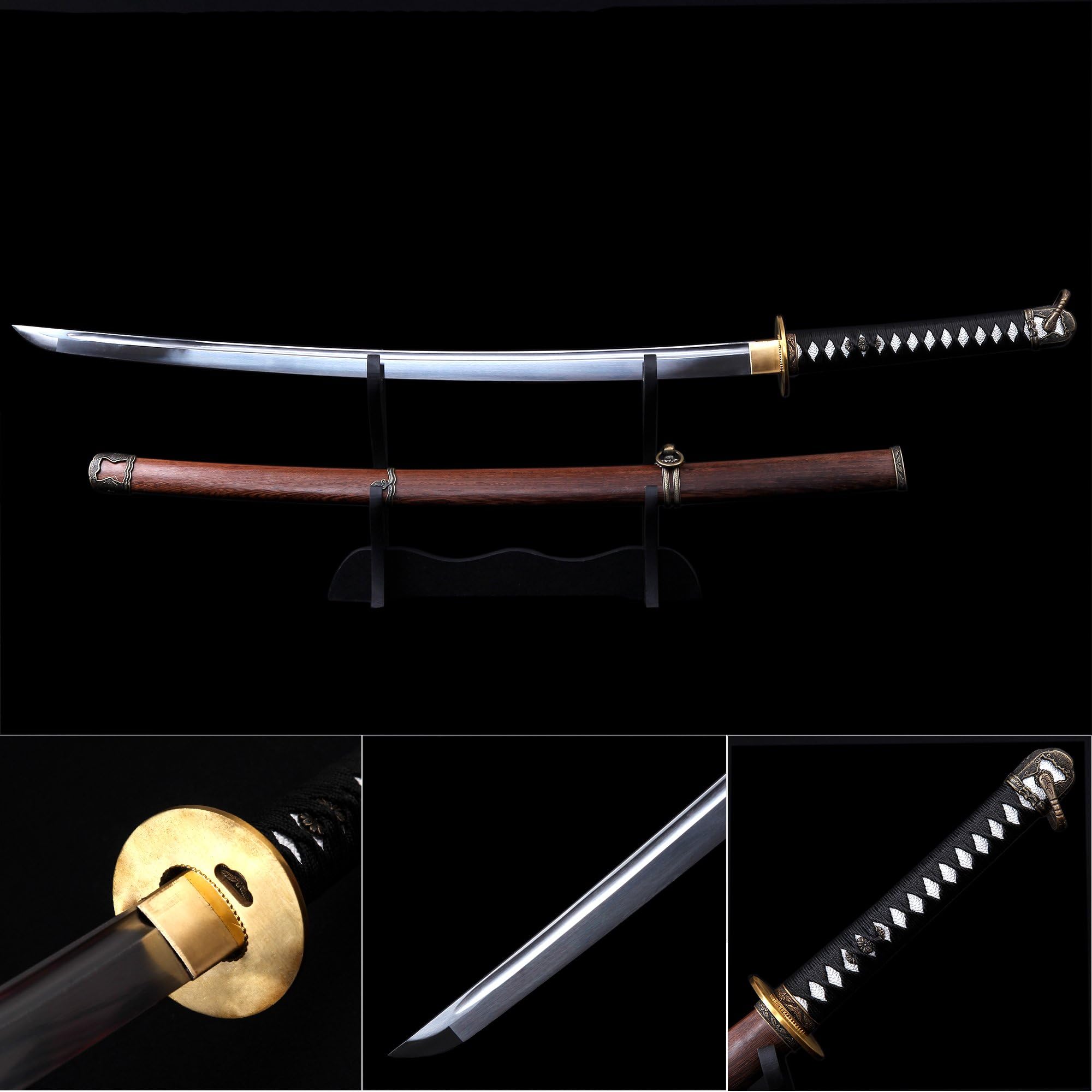 JZSWORDS Model 95 Japanese Army Sword, Real Full Handmade High Carbon Steel Japanese Samurai Swords with Rosewood Scabbard