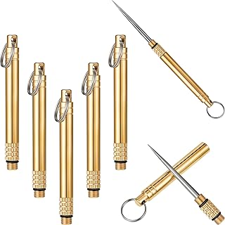 5 Pieces Portable Titanium Toothpicks Pocket Toothpicks Keychain Brass with Metal Toothpick Holder for Outdoor Picnic Camping Accessories