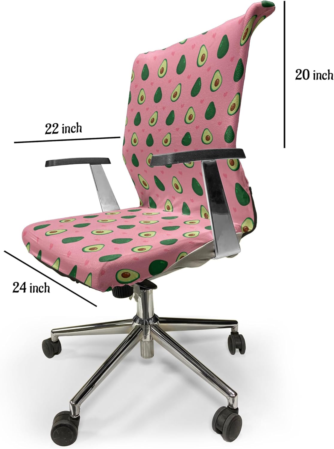 Ambesonne Avocado Office Chair Cover, Romantic Natural Food Theme Cartoon Halved Avocado with Heart Motif, Stretchable Decorative Universal Size High Back Printed Slipcover, Pastel Pink and Emerald