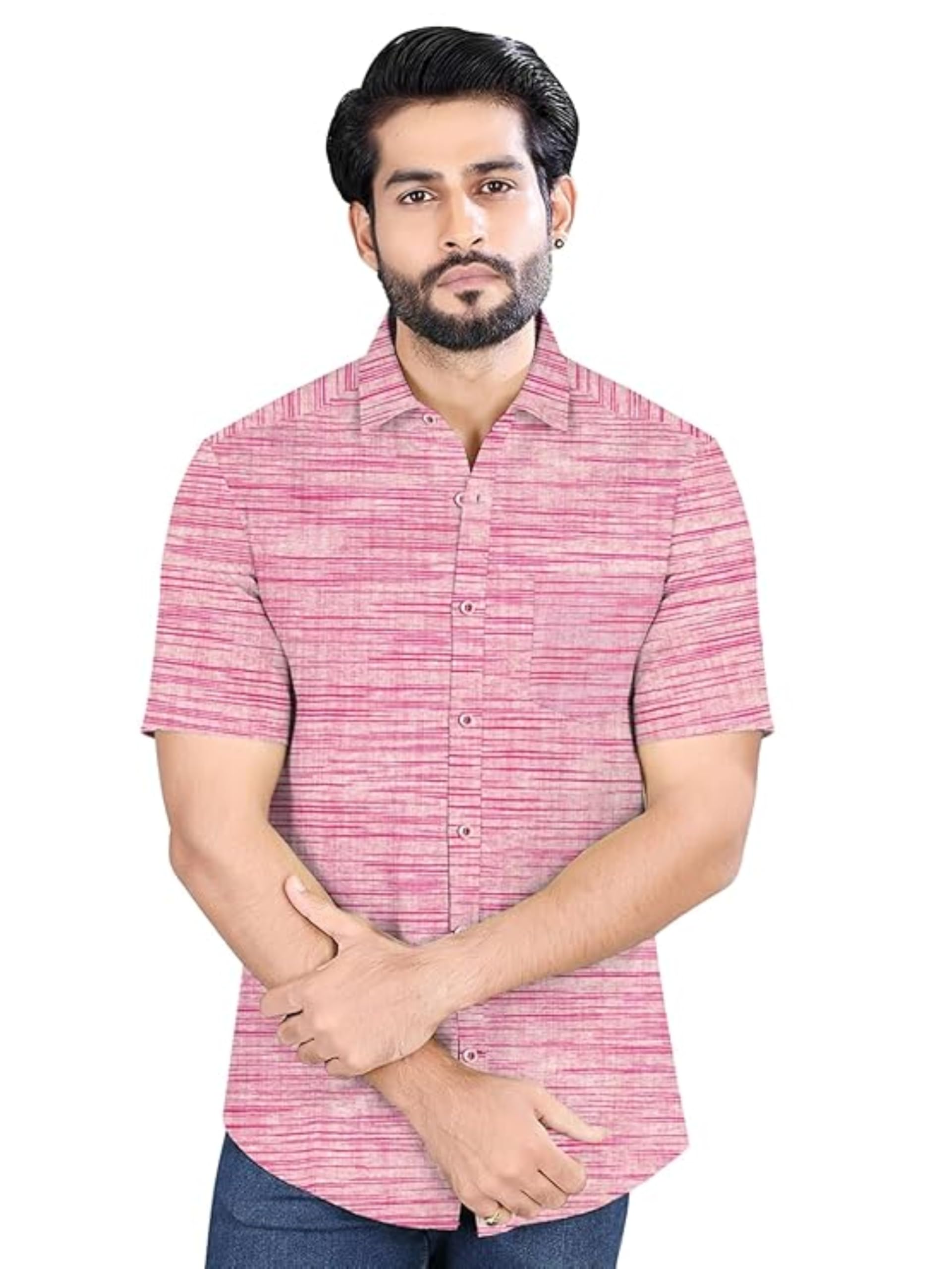 Men's Khaadi Cotton Regular Fit Half Sleeves Striped Casual Shirt-picture-55