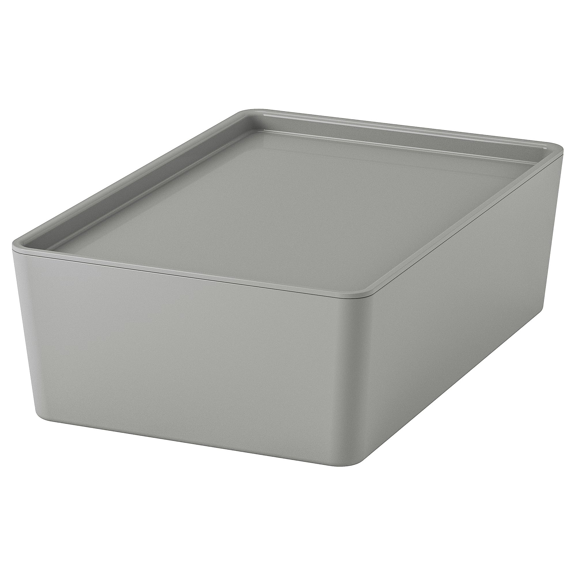 Boîte avec couvercle KUGGIS gris clair empilable et compacte 18x26x8 cm