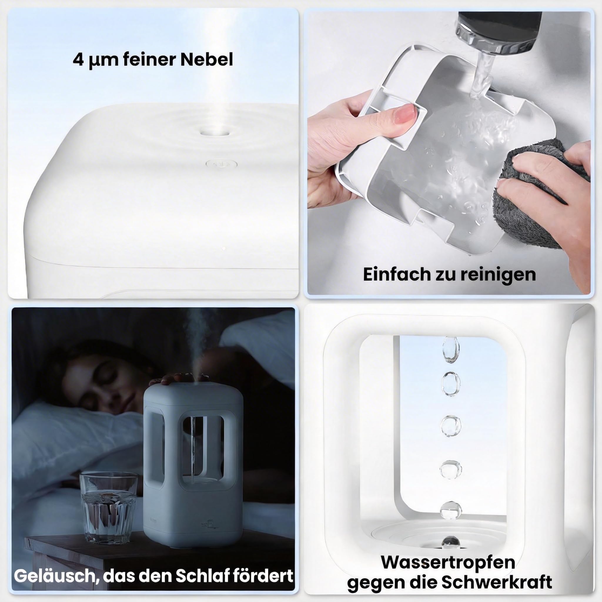 Ultraschall Luftbefeuchter Weiß, Flüsterleise Kaltnebel mit Abschaltautomatik, Red Dot Design Award 2023, Luftbefeuchter für Schlafzimmer, Babyzimmer, Büro & Pflanzen
