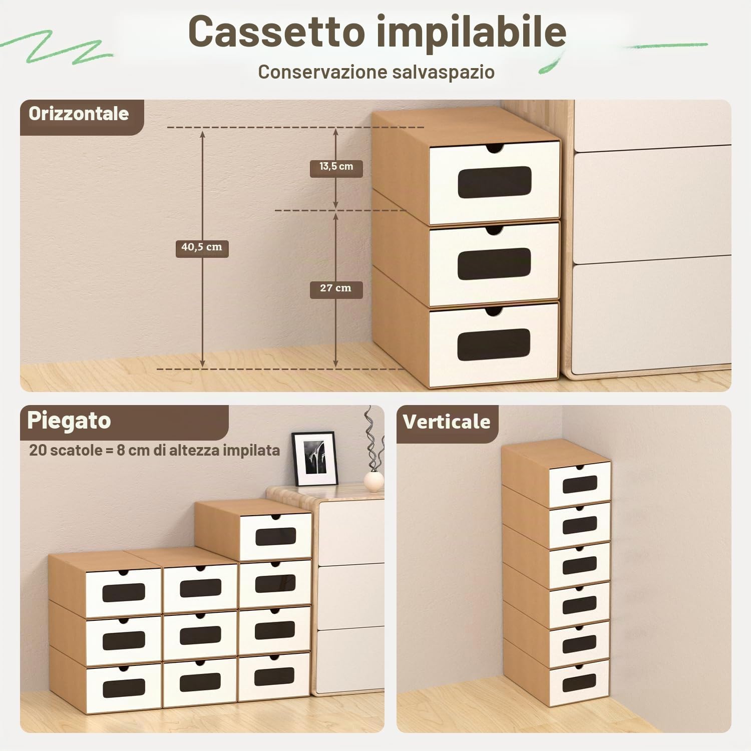 Scatole portaoggetti con finestra di visualizzazione, set da 10, 33 x 30 x 35 cm, Scatole per scarpe impilabili in cartone, Scatola per scarpe Scatola per giocattoli Contenitore per accessori