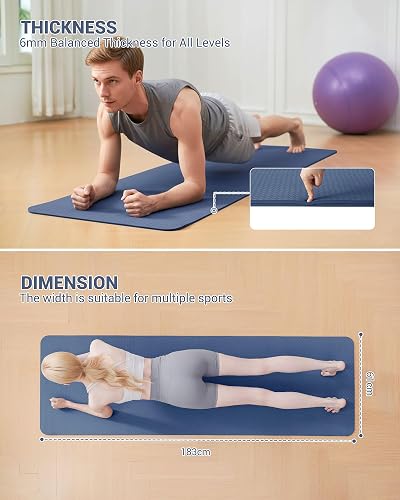 Good Nite Tapis de Yoga de Gymnastique de Exercice Fitness Tapis Fitness Antidérapant de Sport de Pilates avec Sangle de Transport 183 x 61 x 0,6 cm(Marine) - 2