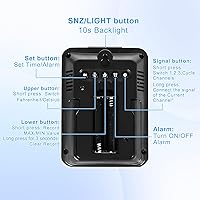 Vista 9 de Geevon Termómetro e higrómetro inalámbrico para interiores/exteriores, sensor digital de temperatura y humedad con hora, reloj, rango de 200
