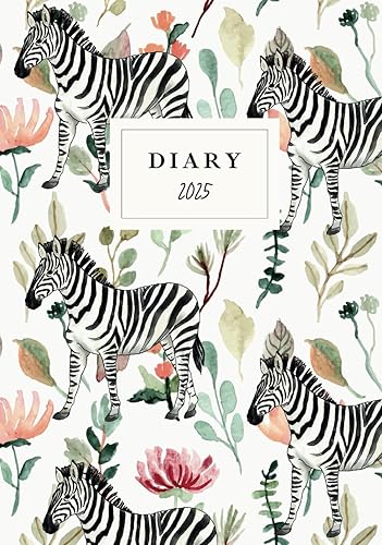 2025 A5 Week to View Diary: January 2025 to December 2025 Daily Planner Organiser with UK key dates and observance: Zebra and floral design in softback with glossy finish: A5 lined 120 pages