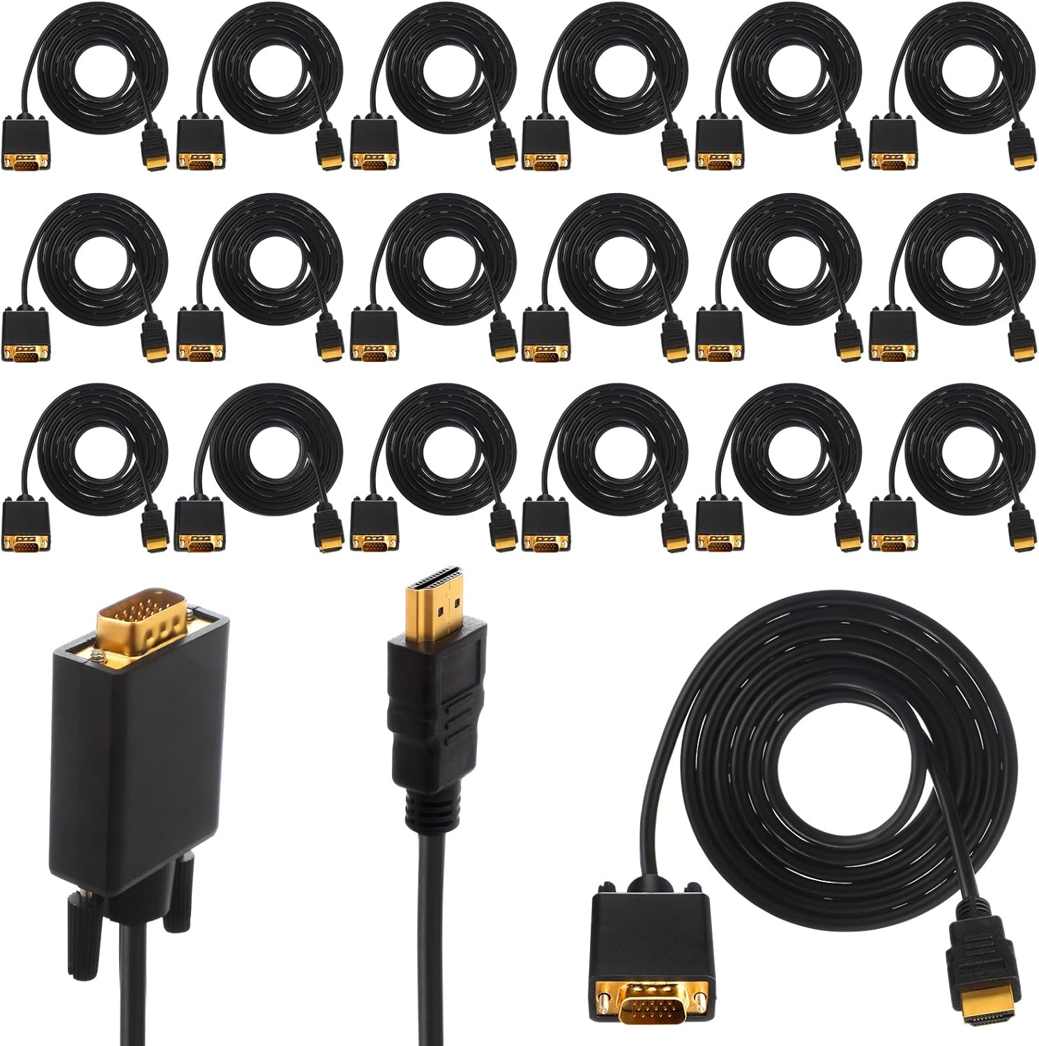 20 Pack HDMI to VGA Cable 6 Feet Uni-Directional (Male to Male) Gold-Plated HDMI to VGA Adapter for Monitor Computer Laptop Desktop PC HDTV Projector