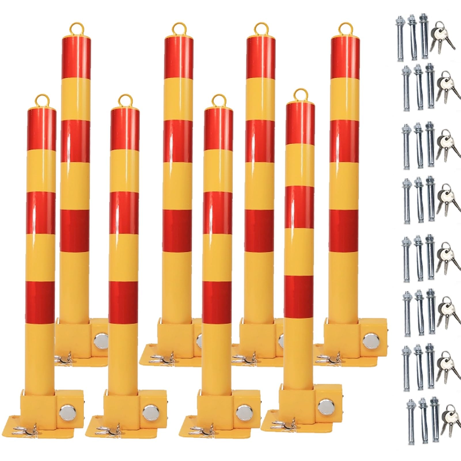 CWCQGH Folding Parking Bollard Set of 2 - Car Parking Barrier Post for Traffic-Sensitive Areas, Garage Security with Reflective Tape (Yellow 8PCS)