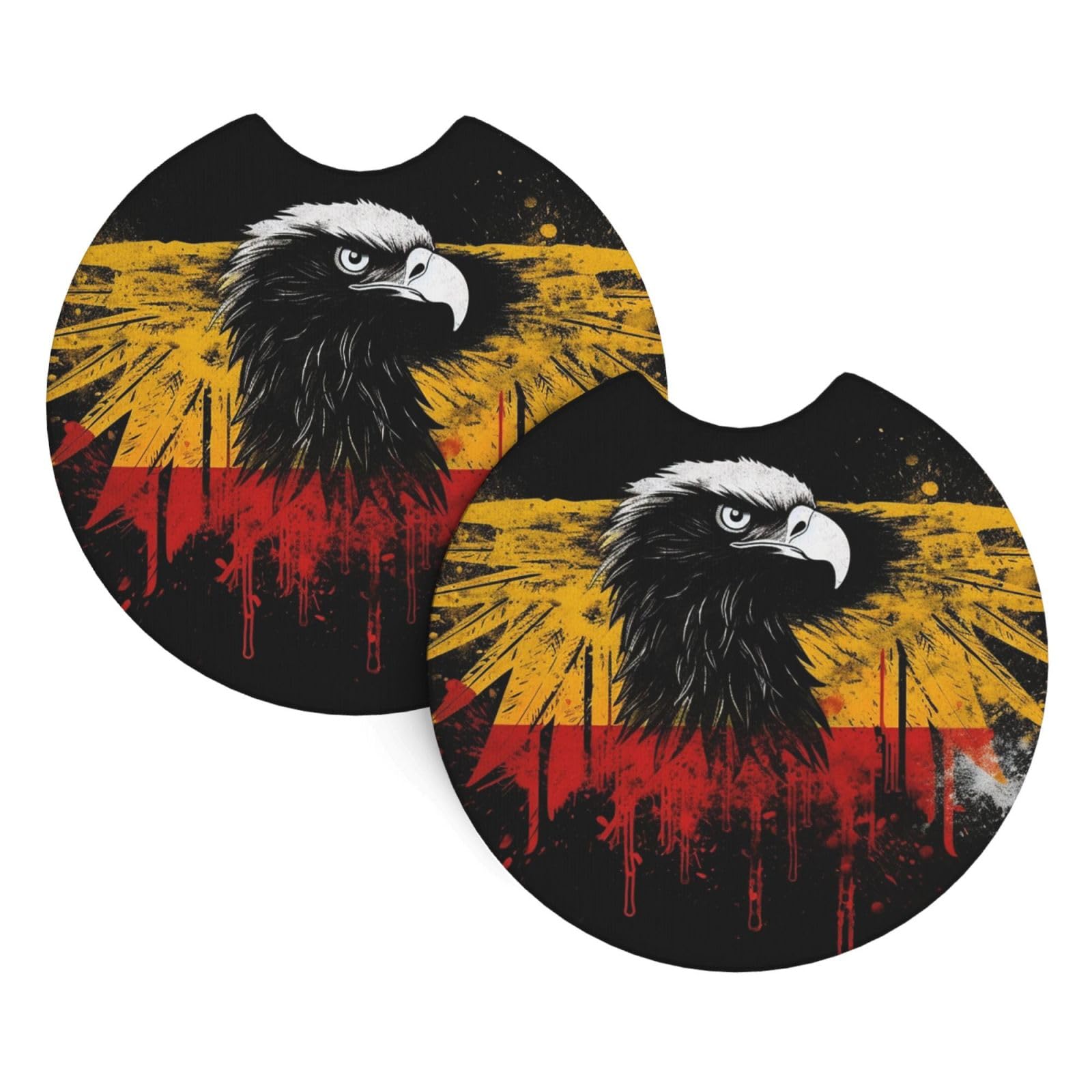 2 Pack Car Coaster for Cup Holders Germany Flag Eagle Car Cup Coaster 2.7" Neoprene Non-Slip Automotive Cup Mat Universal Auto Car Interior Accessories for Women Men Cup Pad