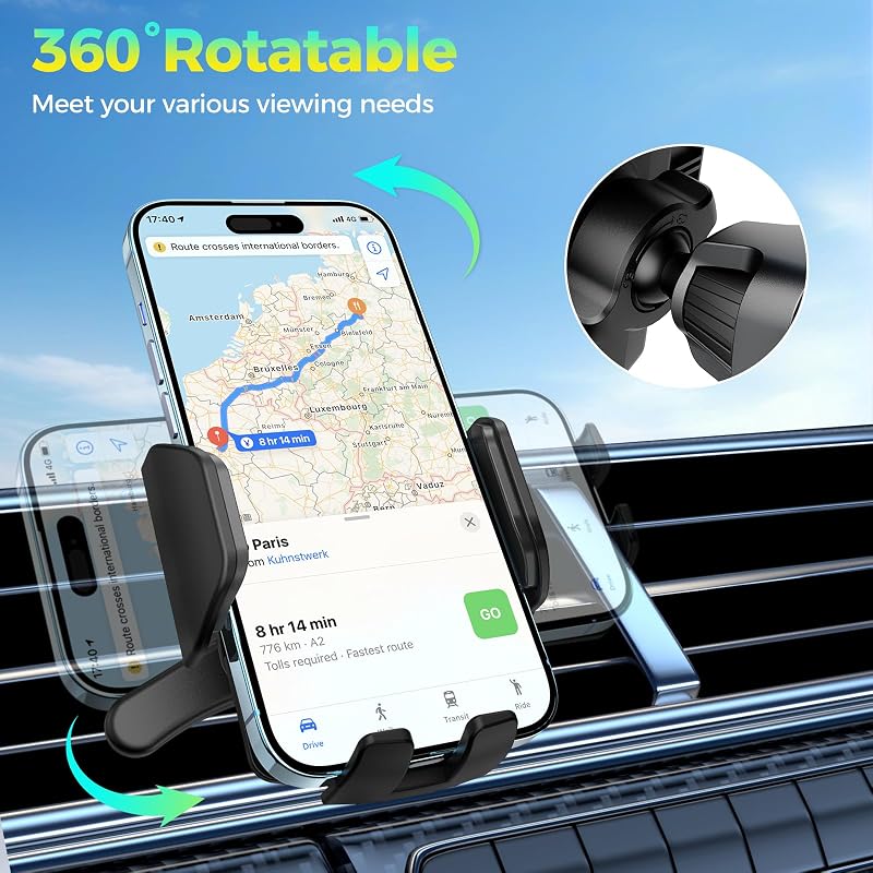 Brencco autós telefontartó szellőzőrácsra 360° forgatható univerzális 4-7 hüvelykes okostelefonokhoz - Mobile phone holder auto-V1