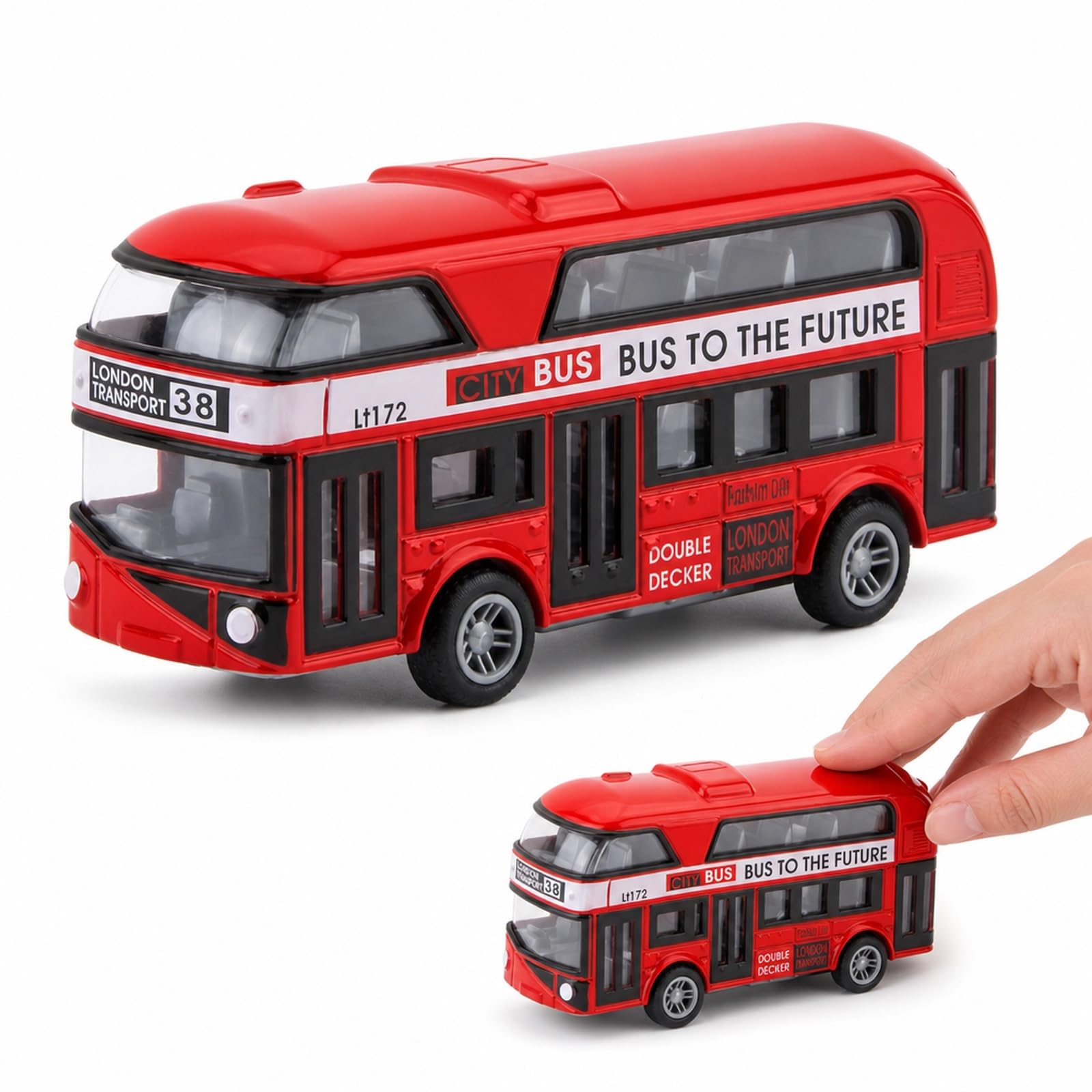LTTNPY Red Bus Toy, 9.5 cm Double Decker Bus Model for Desk Display, One red double-decker bus model measuring approximately 9.5 x 4.3 x 3 cm
