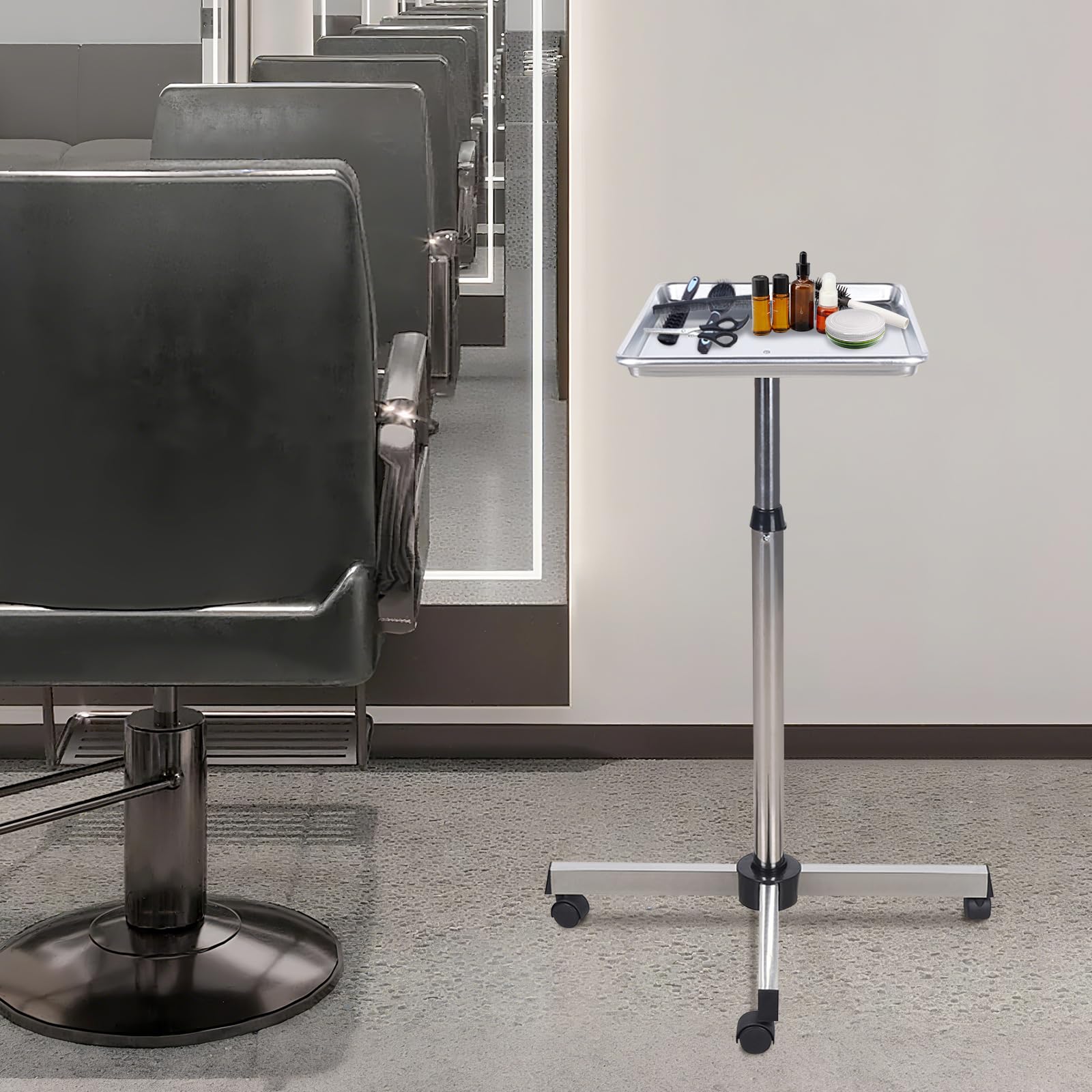 Mobiler Friseurwagen mit höhenverstellbarem Trolley Salonwagen Friseur Beauty Rollwagen Arbeitswagen Aluminium Beistellwagen Werkstattwagen Friseurbedarf Zubehör