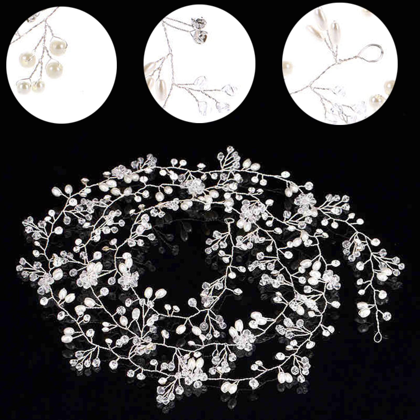 Wedding Hair Accessories for Women,Wedding Hair Vine Bride Headband, Pearl Headband for Bridesmaid Flowergirls (100 cm Silver) (100 cm Silver) (100 cm Silver) - Image 4
